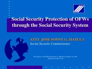 Social Security Protection of OFWs through the Social Security System