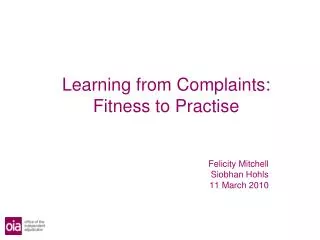 Learning from Complaints: Fitness to Practise