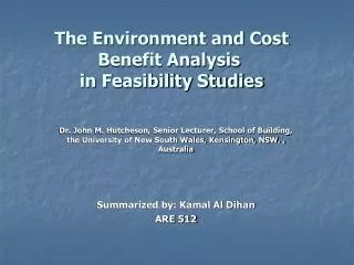 The Environment and Cost Benefit Analysis in Feasibility Studies