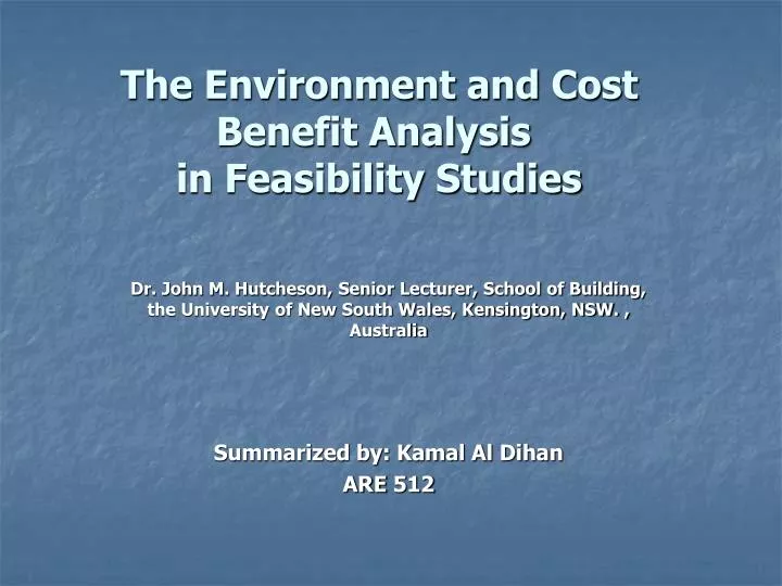 the environment and cost benefit analysis in feasibility studies