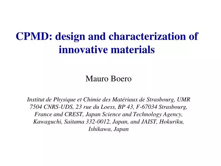 cpmd design and characterization of innovative materials