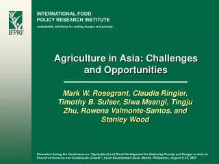 Agriculture in Asia: Challenges and Opportunities