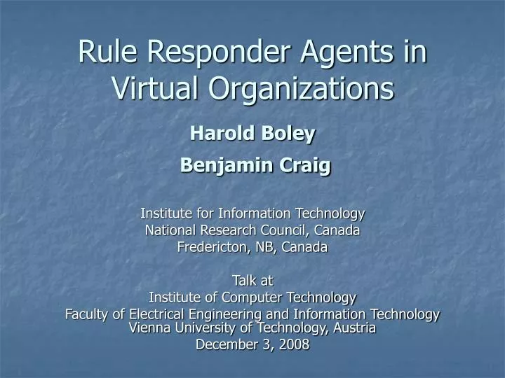 rule responder agents in virtual organizations harold boley benjamin craig
