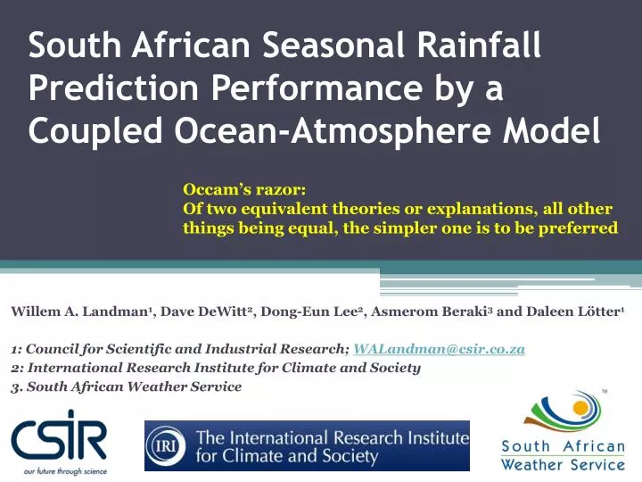 south african seasonal rainfall prediction performance by a coupled ocean atmosphere model