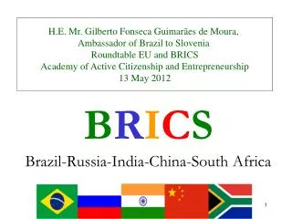 B R I C S Brazil-Russia-India-China-South Africa