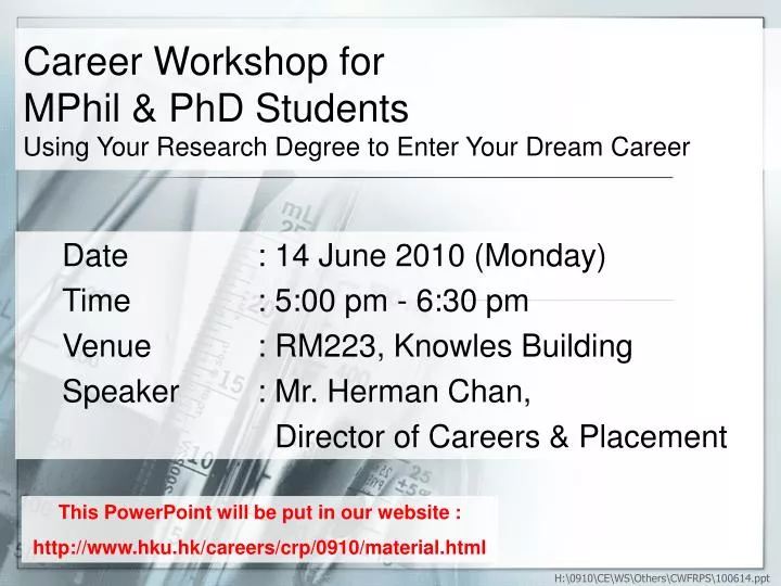 career workshop for mphil phd students using your research degree to enter your dream career