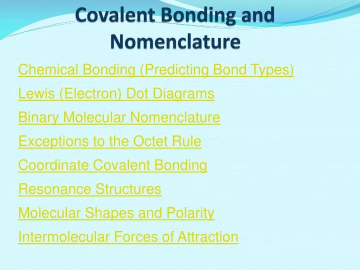 covalent bonding and nomenclature