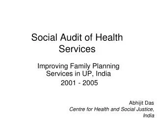 Social Audit of Health Services