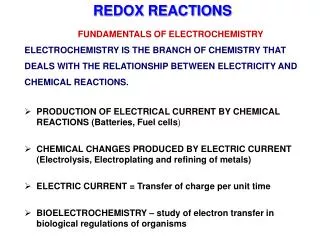 FUNDAMENTALS OF ELECTROCHEMISTRY ELECTROCHEMISTRY IS THE BRANCH OF CHEMISTRY THAT DEALS WITH THE RELATIONSHIP BETWEEN EL