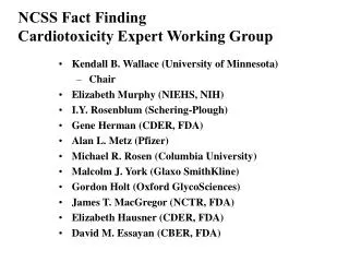 NCS S Fact Finding Cardio toxicity Expert Working Group