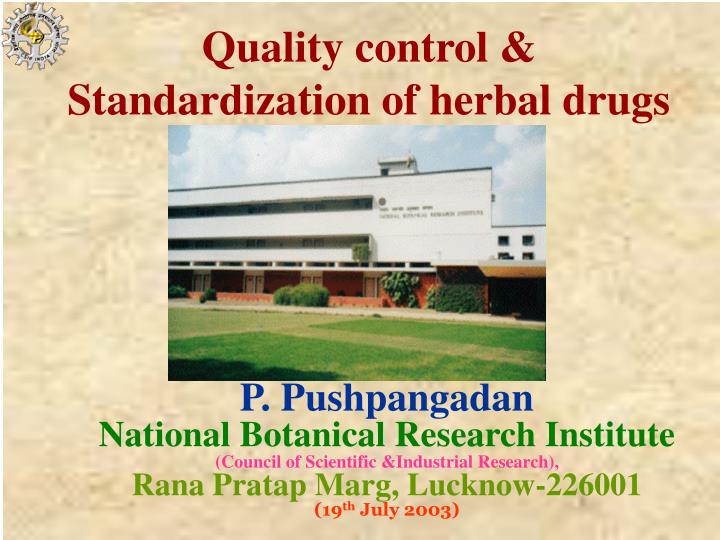 quality control standardization of herbal drugs