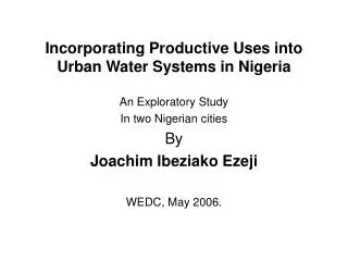 Incorporating Productive Uses into Urban Water Systems in Nigeria