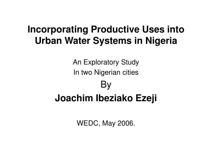 incorporating productive uses into urban water systems in nigeria