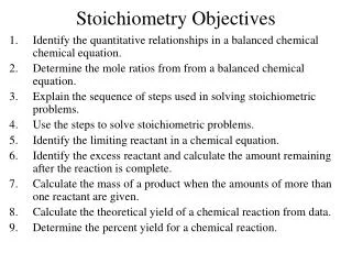 Stoichiometry Objectives