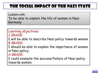 Lesson aim: To be able to explain the life of women in Nazi Germany