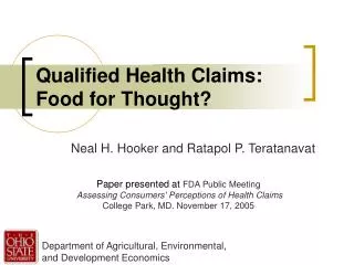 Qualified Health Claims: Food for Thought?