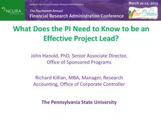 What Does the PI Need to Know to be an Effective Project Lead?