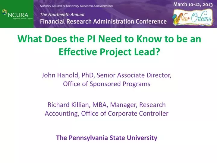 what does the pi need to know to be an effective project lead