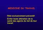 MEDECINE DU TRAVAIL - slide 1