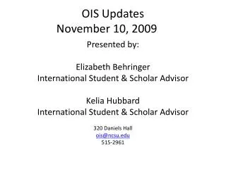 OIS Updates November 10, 2009