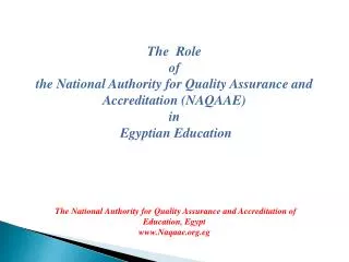 The Role of the National Authority for Quality Assurance and Accreditation (NAQAAE) in Egyptian Education