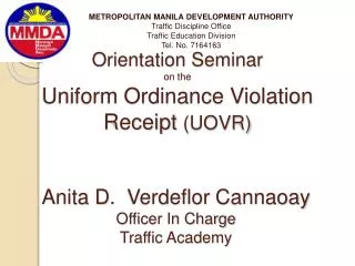 Orientation Seminar on the Uniform Ordinance Violation Receipt (UOVR)