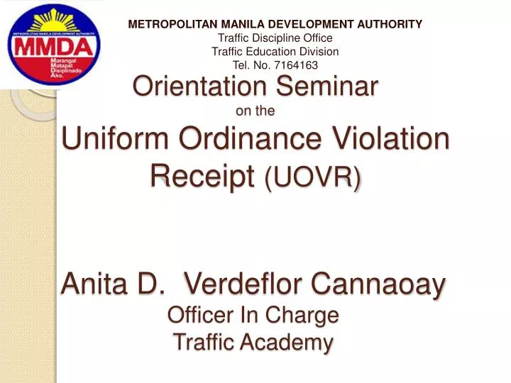 orientation seminar on the uniform ordinance violation receipt uovr