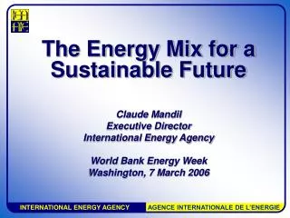 The Energy Mix for a Sustainable Future Claude Mandil Executive Director International Energy Agency World Bank Energy