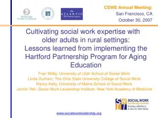 Cultivating social work expertise with older adults in rural settings: Lessons learned from implementing the Hartford P