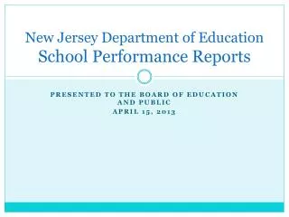 New Jersey Department of Education School Performance Reports