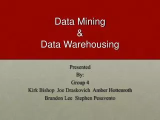 Data Mining &amp; Data Warehousing