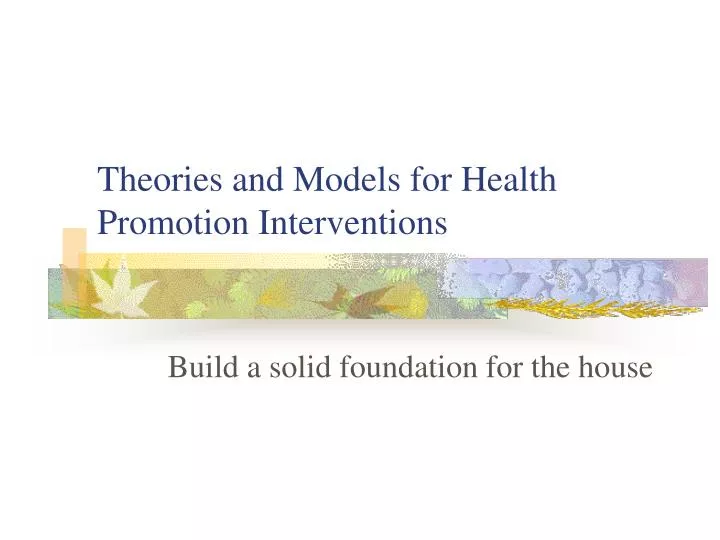 theories and models for health promotion interventions