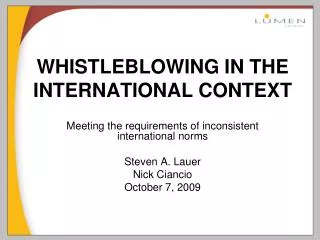 WHISTLEBLOWING IN THE INTERNATIONAL CONTEXT