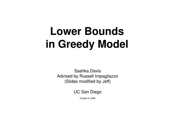 lower bounds in greedy model