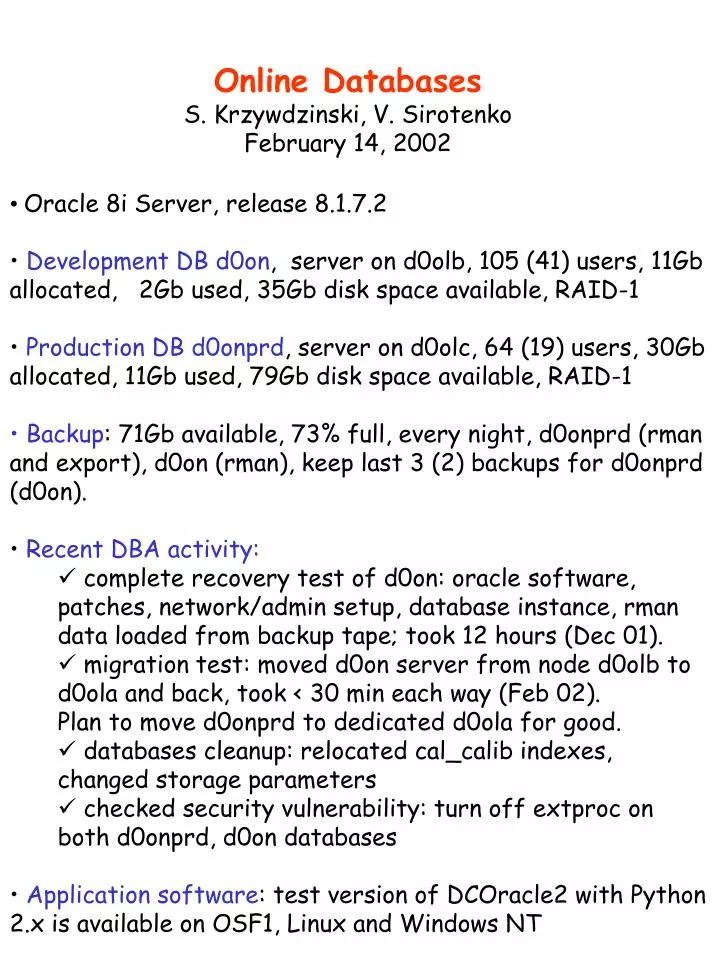 online databases s krzywdzinski v sirotenko february 14 2002