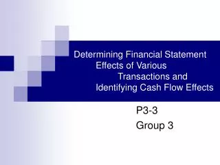 Determining Financial Statement 	Effects of Various 		Transactions and 	Identifying Cash Flow Effects