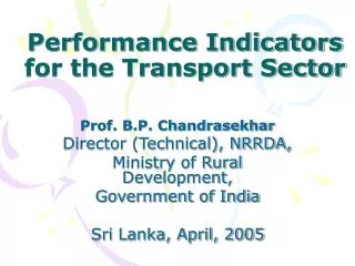 Performance Indicators for the Transport Sector