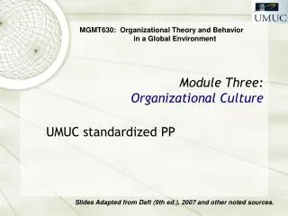 Module Three: Organizational Culture