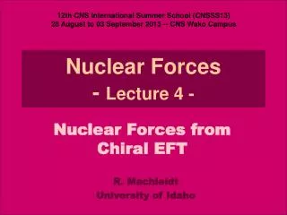 Nuclear Forces - Lecture 4 -