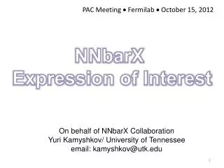 On behalf of NNbarX Collaboration Yuri Kamyshkov/ University of Tennessee email: kamyshkov@utk.edu