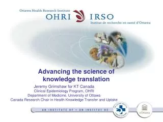 Advancing the science of knowledge translation