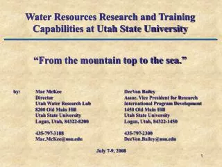 Water Resources Research and Training Capabilities at Utah State University