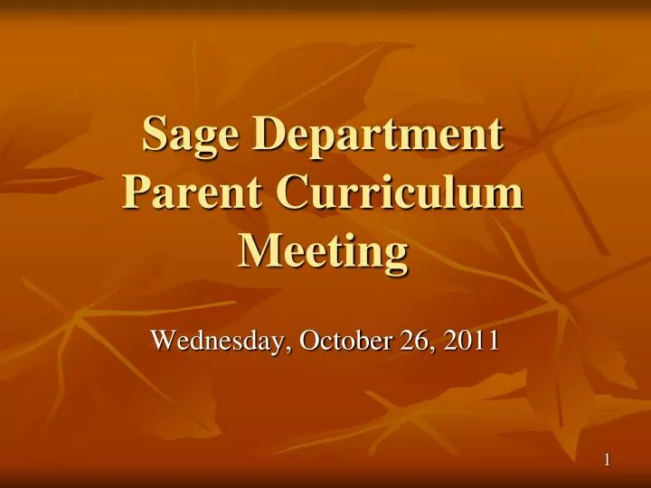 sage department parent curriculum meeting