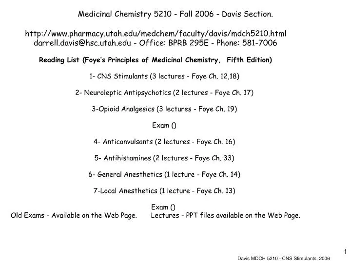 medicinal chemistry 5210 fall 2006 davis section