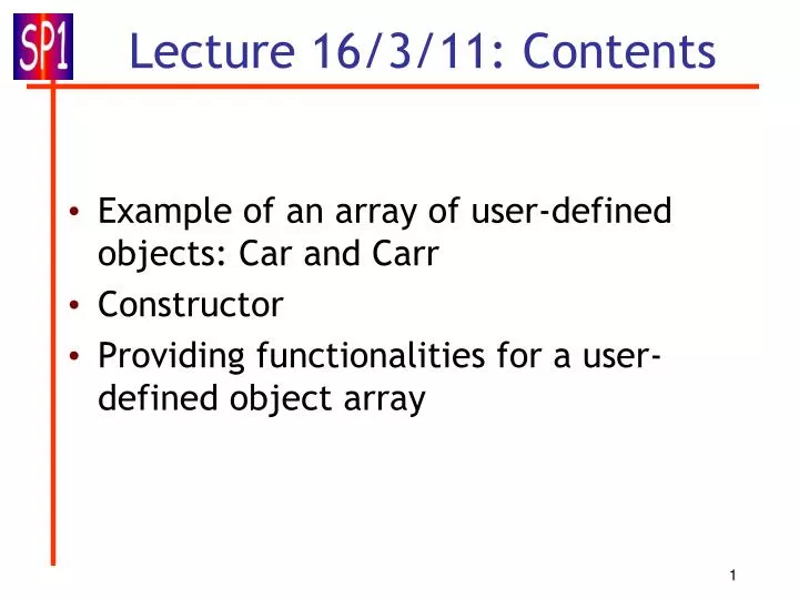 lecture 16 3 11 contents