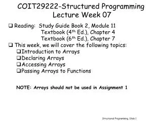 COIT29222-Structured Programming Lecture Week 07