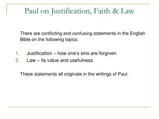 Paul on Justification, Faith &amp; Law