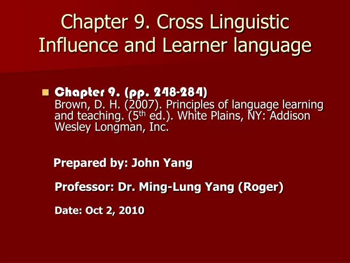 chapter 9 cross linguistic influence and learner language