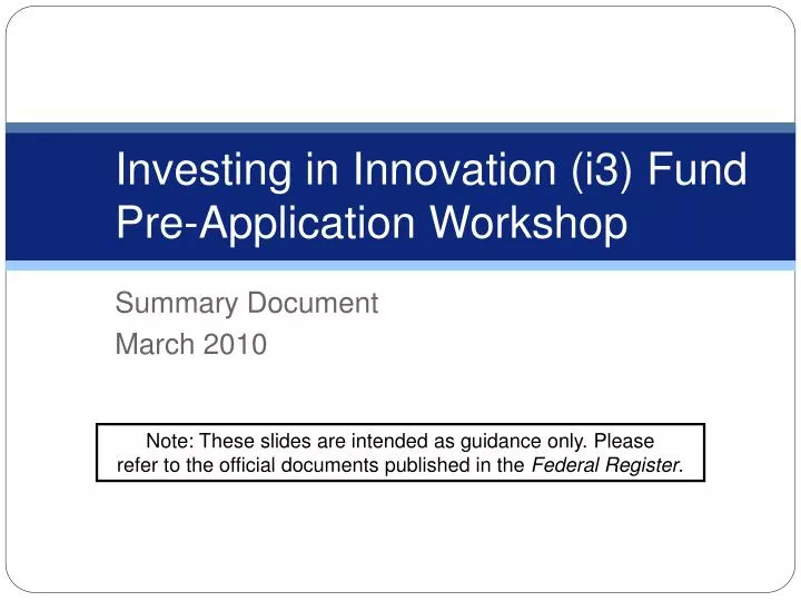 investing in innovation i3 fund pre application workshop