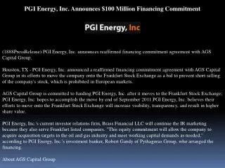pgi energy, inc. announces $100 million financing commitment